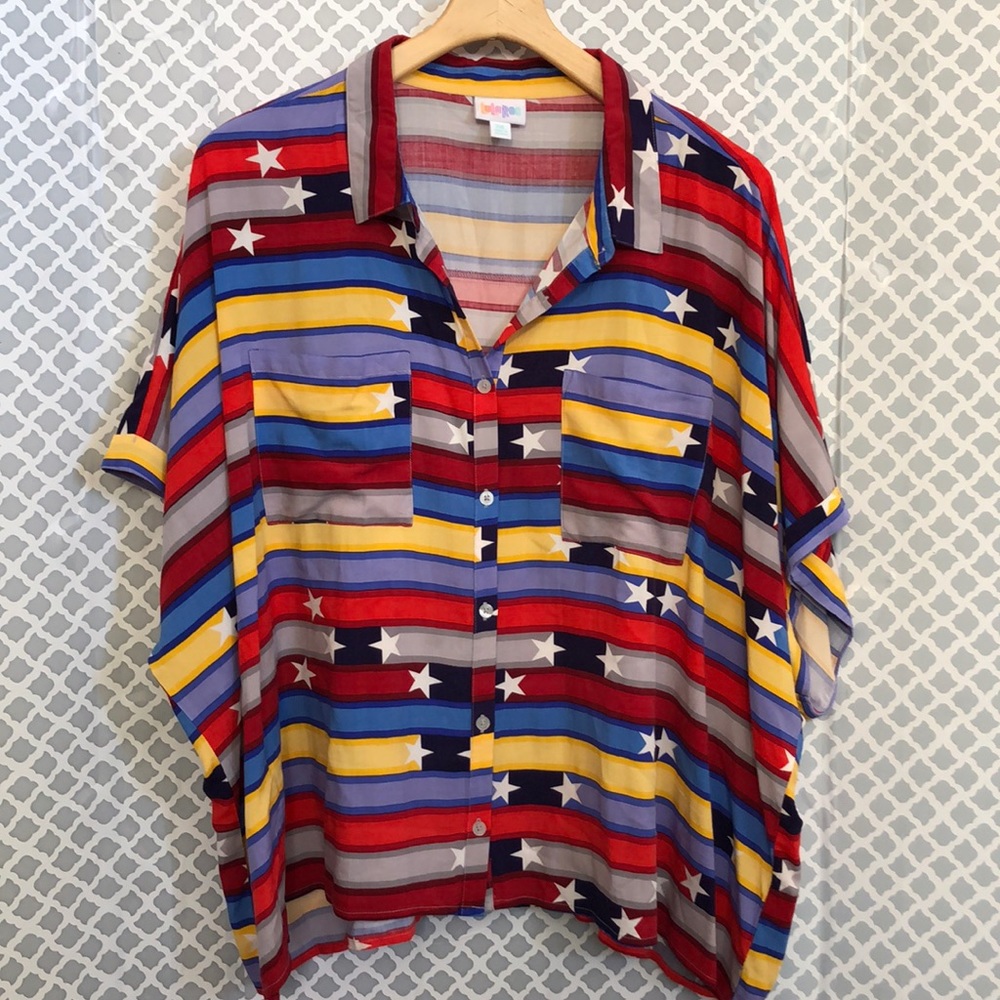 LulaRoe‎ stars stripes color block Amy button down